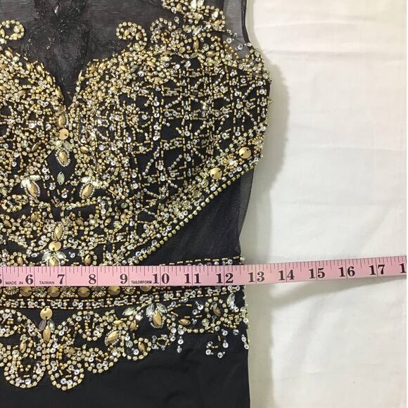 ASPEED SZ S black gold hand beaded mesh sleeveless cutout formal gown NWT B163 - Picture 9 of 12